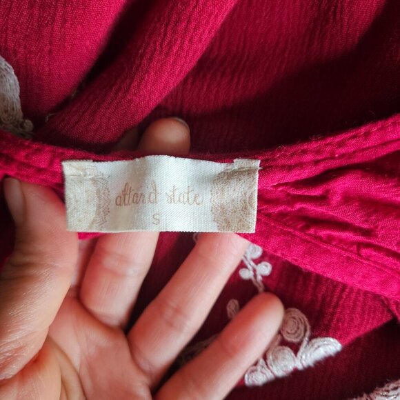 Red Boho Mini Dress Altar'd State Size S  Long Sleeve - Picture 6 of 9